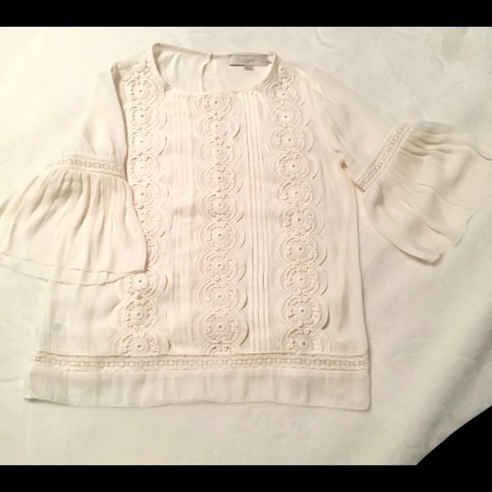 LOFT lace top with short bell sleeves